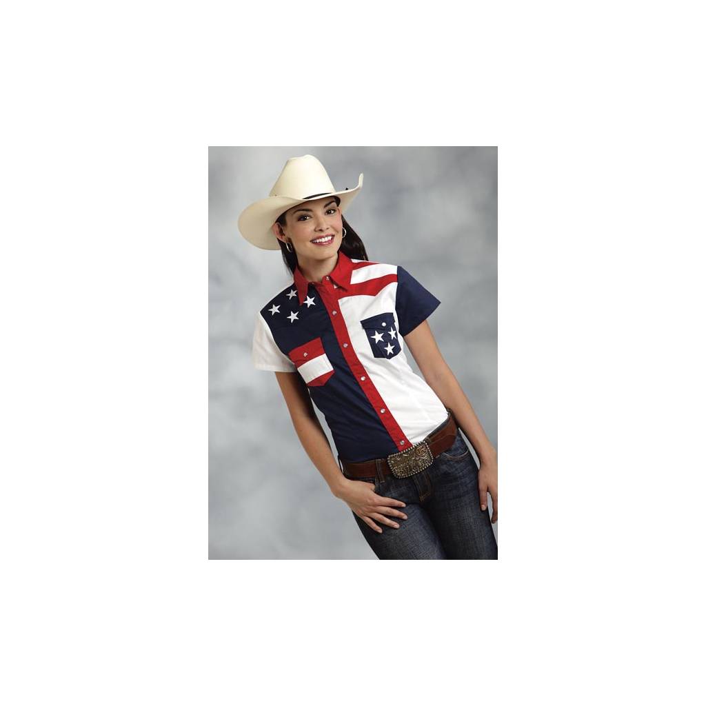 Roper Ladies Americana Colorblock Pieced Long Sleeve Snap Shirt