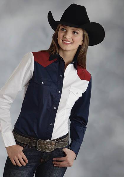 Roper Ladies Americana Colorblock Pieced Long Sleeve Snap Shirt