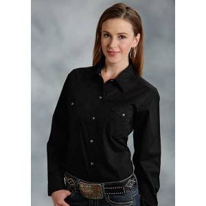 Roper Ladies Poplin Long Sleeve Variegated Snap Shirt - Black