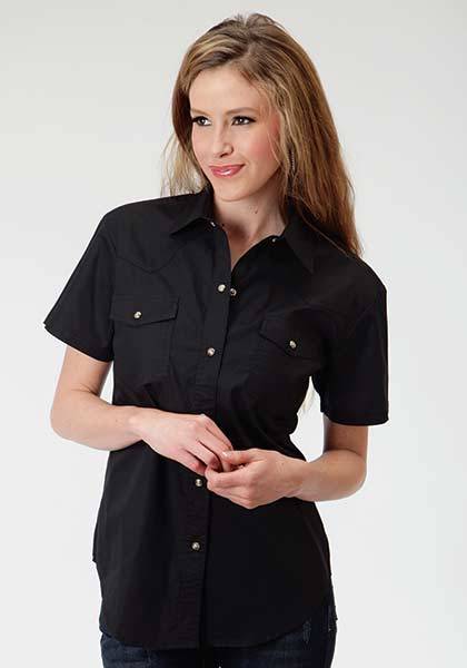 Roper Ladies Poplin Short Sleeve Snap Shirt - Black