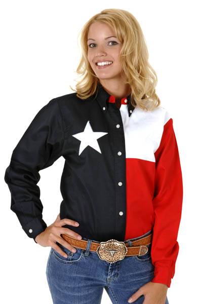 Roper Ladies Texas Pieced Flag Long Lseeve Snap Shirt