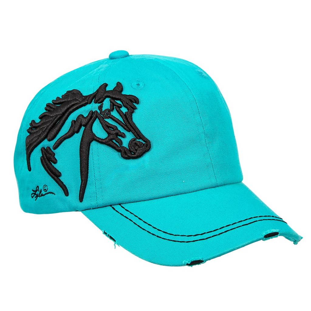 AWST Int'l Lila 3D Horse Head Cap- Distressed Turquoise