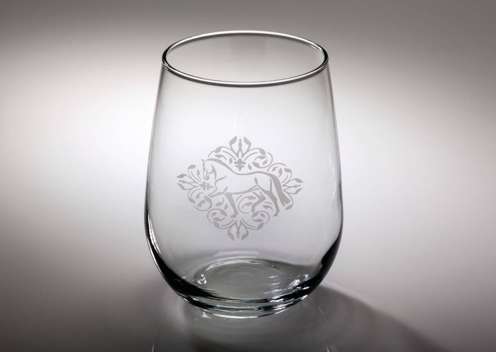 Kelley Dressage Floral Etched Stemless Wine Glass