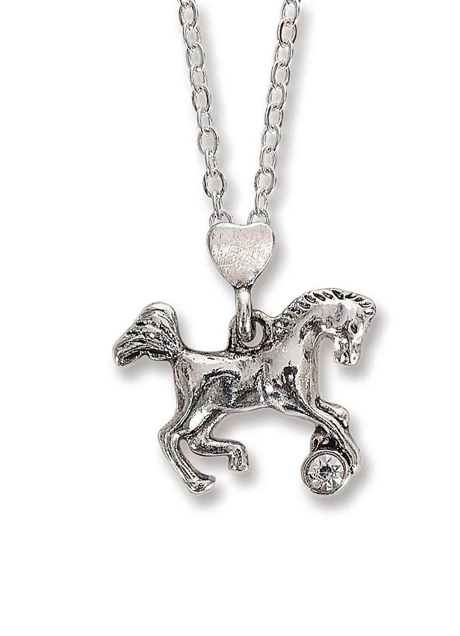 Kelley Pink Horse Box With  Horse & Single Clear Stone Necklace