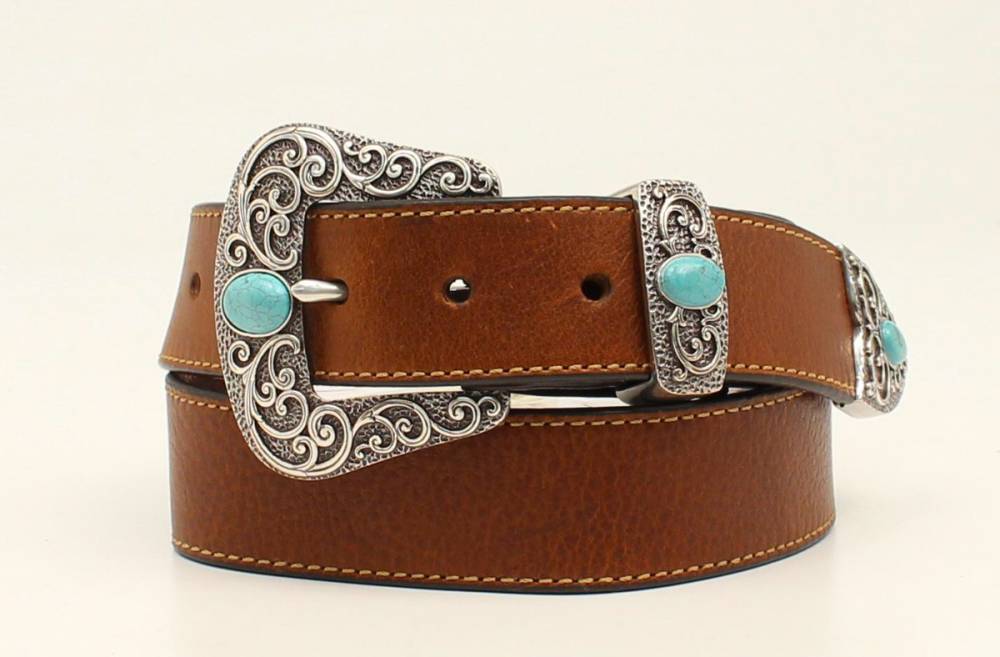 Ariat Ladies Smooth Leather Belt With Stone Buckle And Keeper