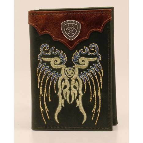 Ariat Mens Trifold Embroidered Design Shield Two Tone Wallet