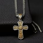 Twister Mens Floral Scrolled Cross Chain Necklace