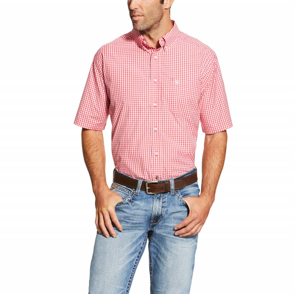 Ariat Mens Newbury Short Sleeve Performace Shirt - Rose Red