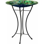 Peacock Glass Bird Bath With Stand