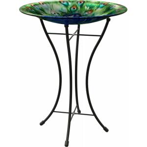 Peacock Glass Bird Bath With Stand