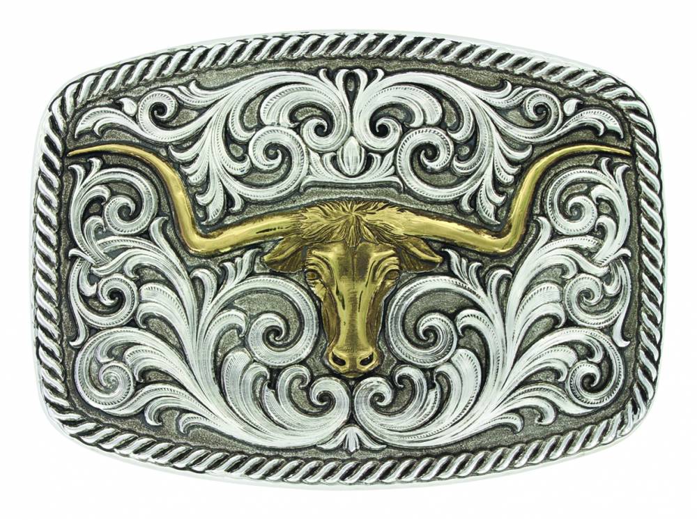 Montana Silver Antiqued Two Tone Champion Texas Longhorn Buckle