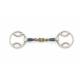 Centaur Blue Steel Double Joint Loop Ring Gag w/Brass Rollers