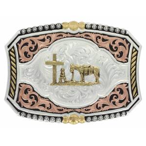 Montana Silversmiths Tri-Color Pinched Christian Cowboy Buckle