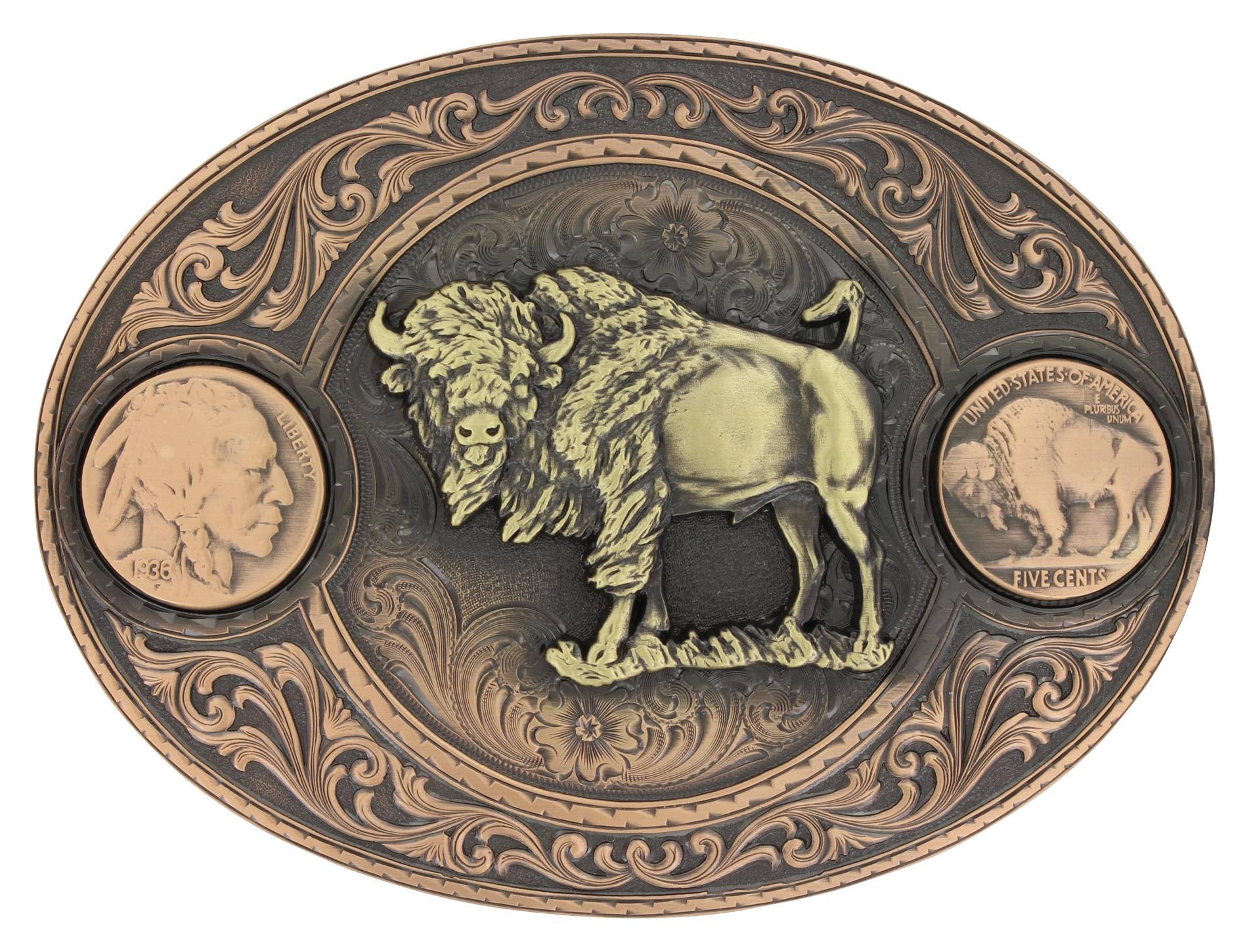 Montana Silversmiths Buffalo Indian Head Nickel Miner's Belt Buckle with Buffalo