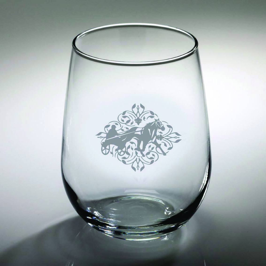 Kelley Harness Racing Floral Etched Stemless Wine Glass