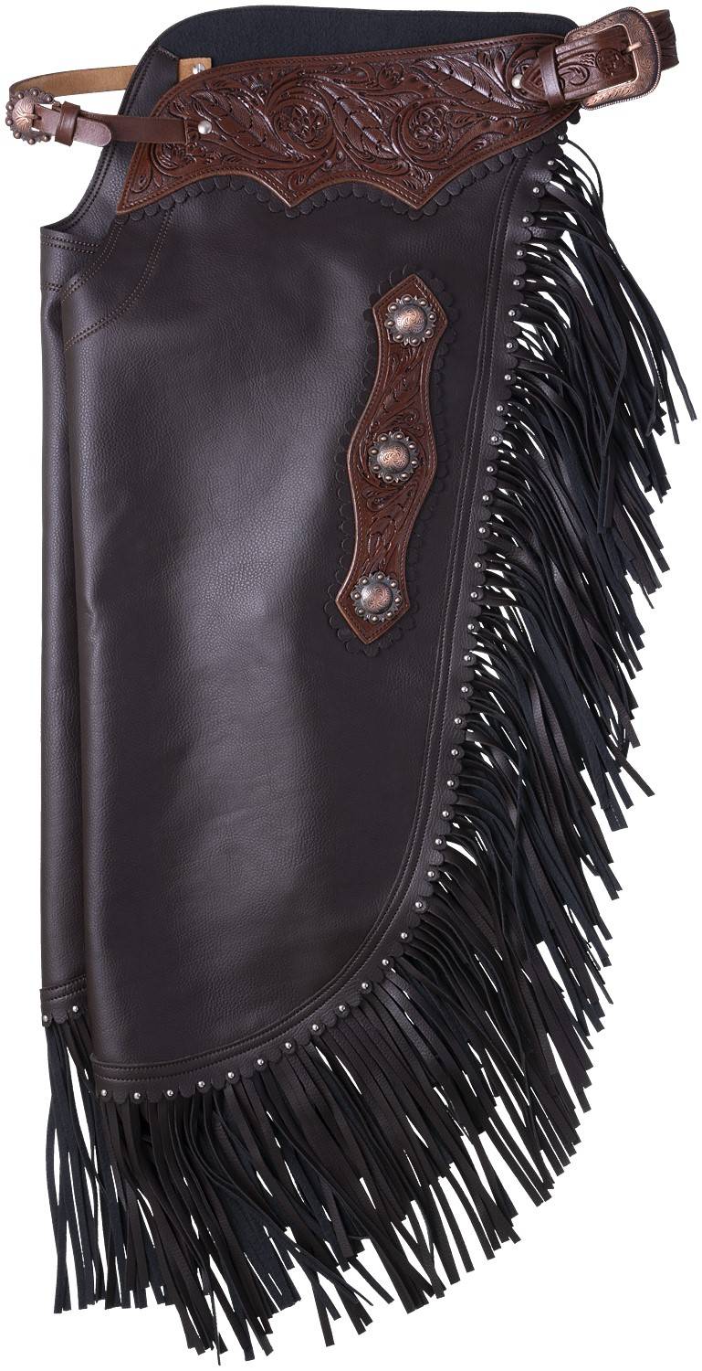 Tough1 Faux Leather Chinks - Floral Tooled Yoke