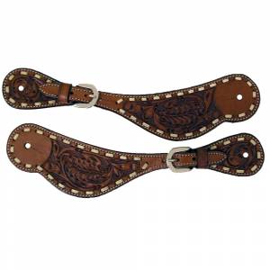 Western Oak Leaf Tooled Spur Strap with Buckstitching