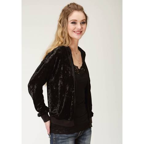 Roper Ladies Black Crushed Velvet Bomber Jacket