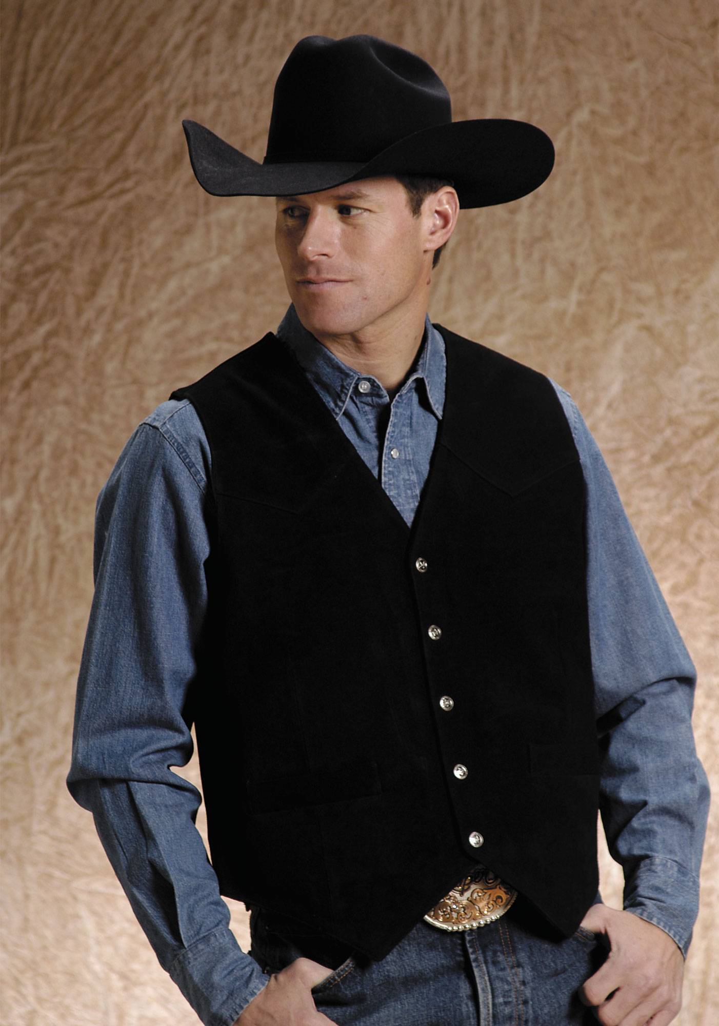 Roper Men's Big Man Suede Vest - Black