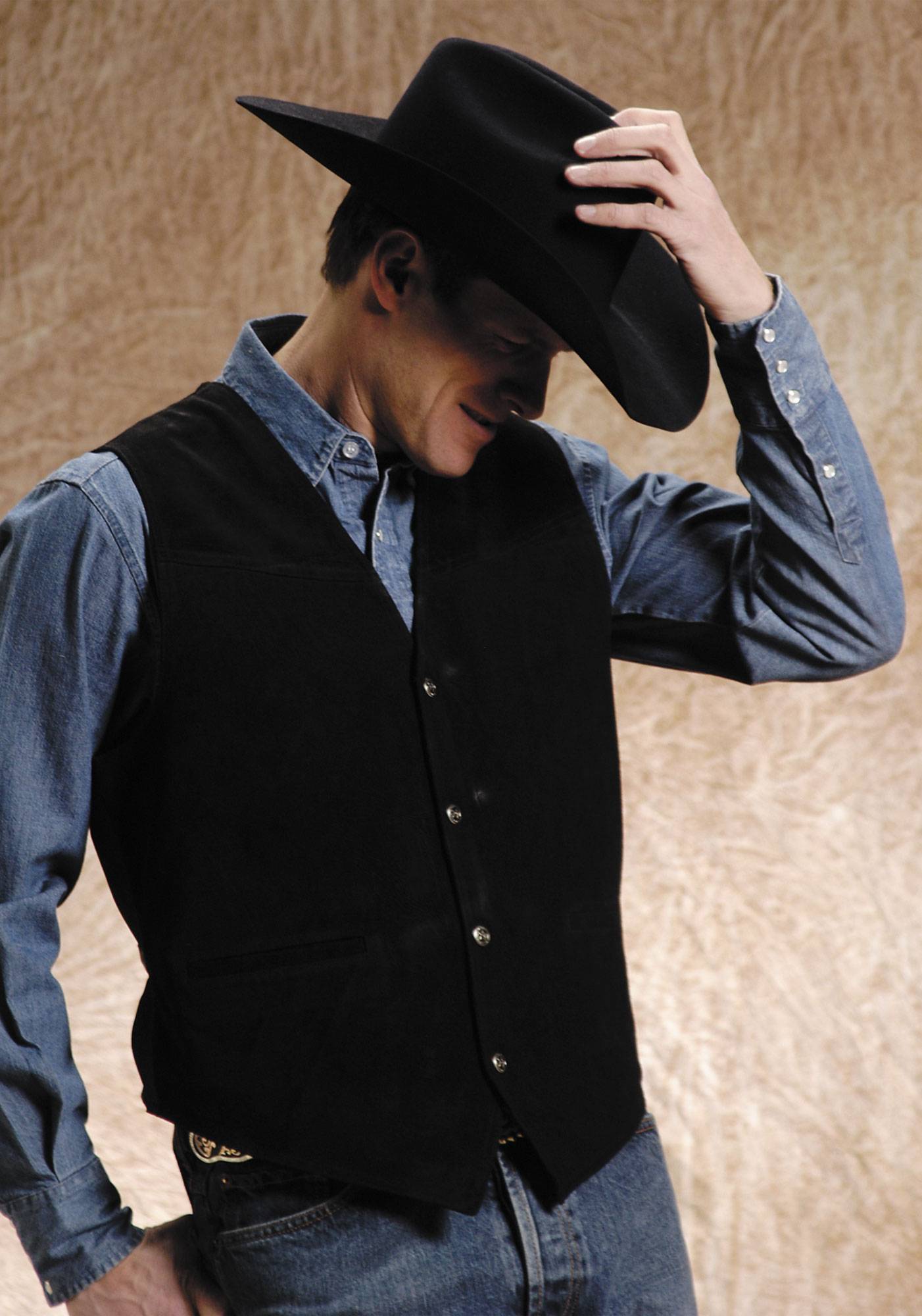 Roper Men's Big Man Satin Back Suede Vest - Black