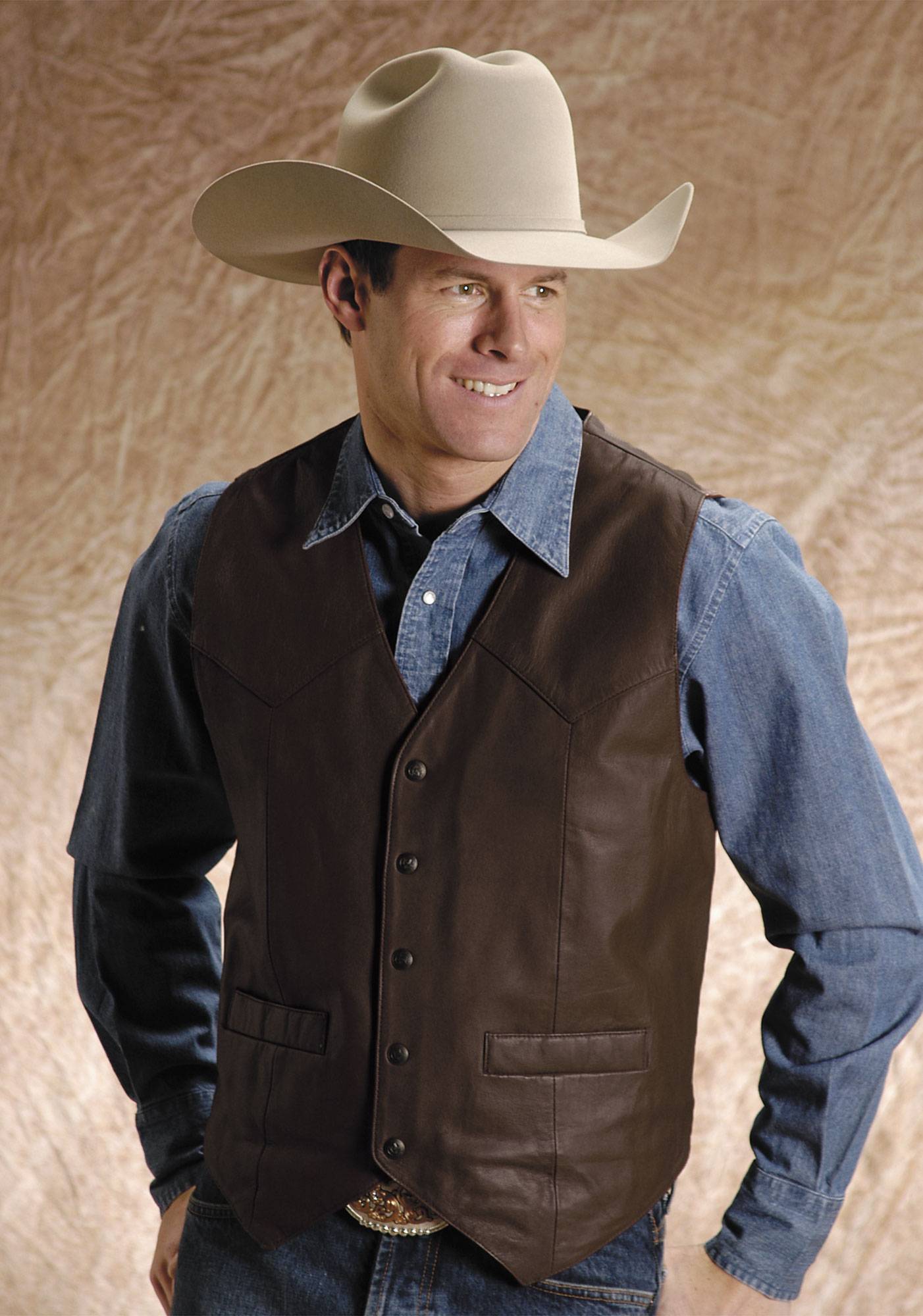 Roper Men's Nappa Leather Vest - Brown