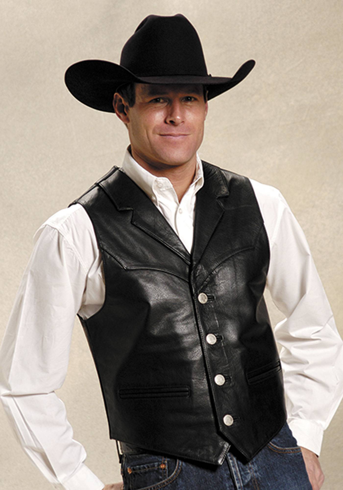 Roper Men's Nappa Notch Collar Vest - Black