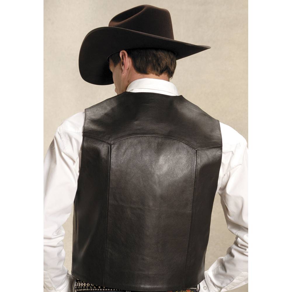 Men's black leather notched lapel vest