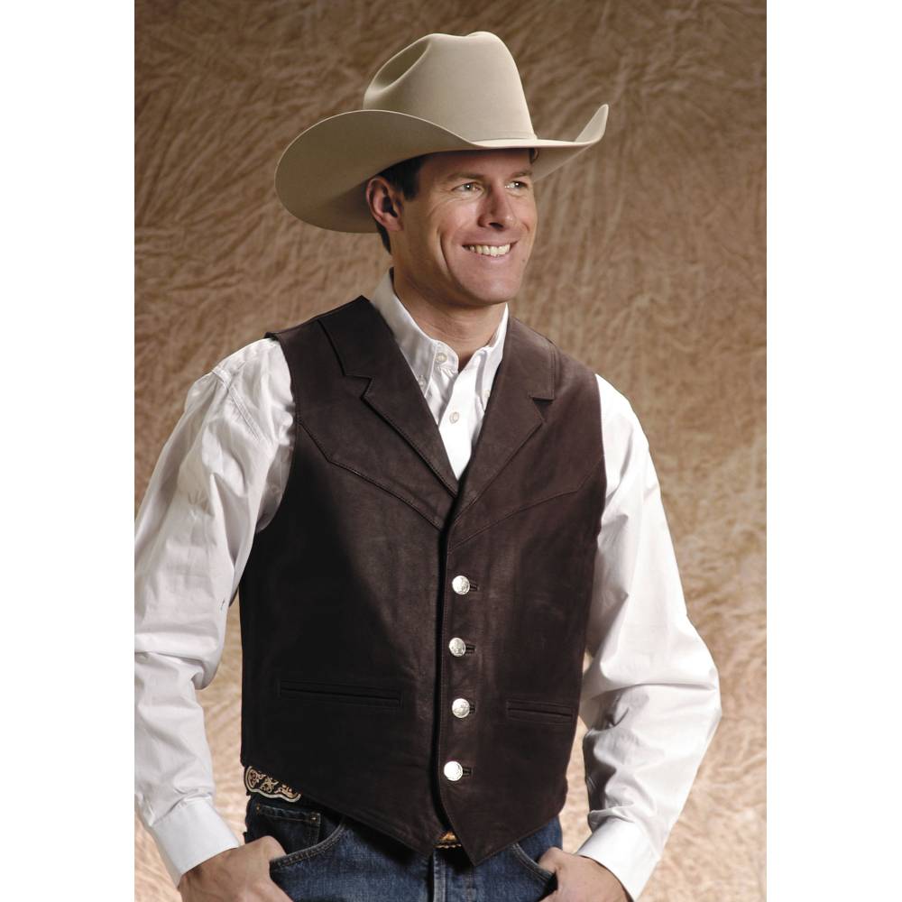Roper Men's Big Man Nappa Notch Collar Vest - Brown | HorseLoverZ