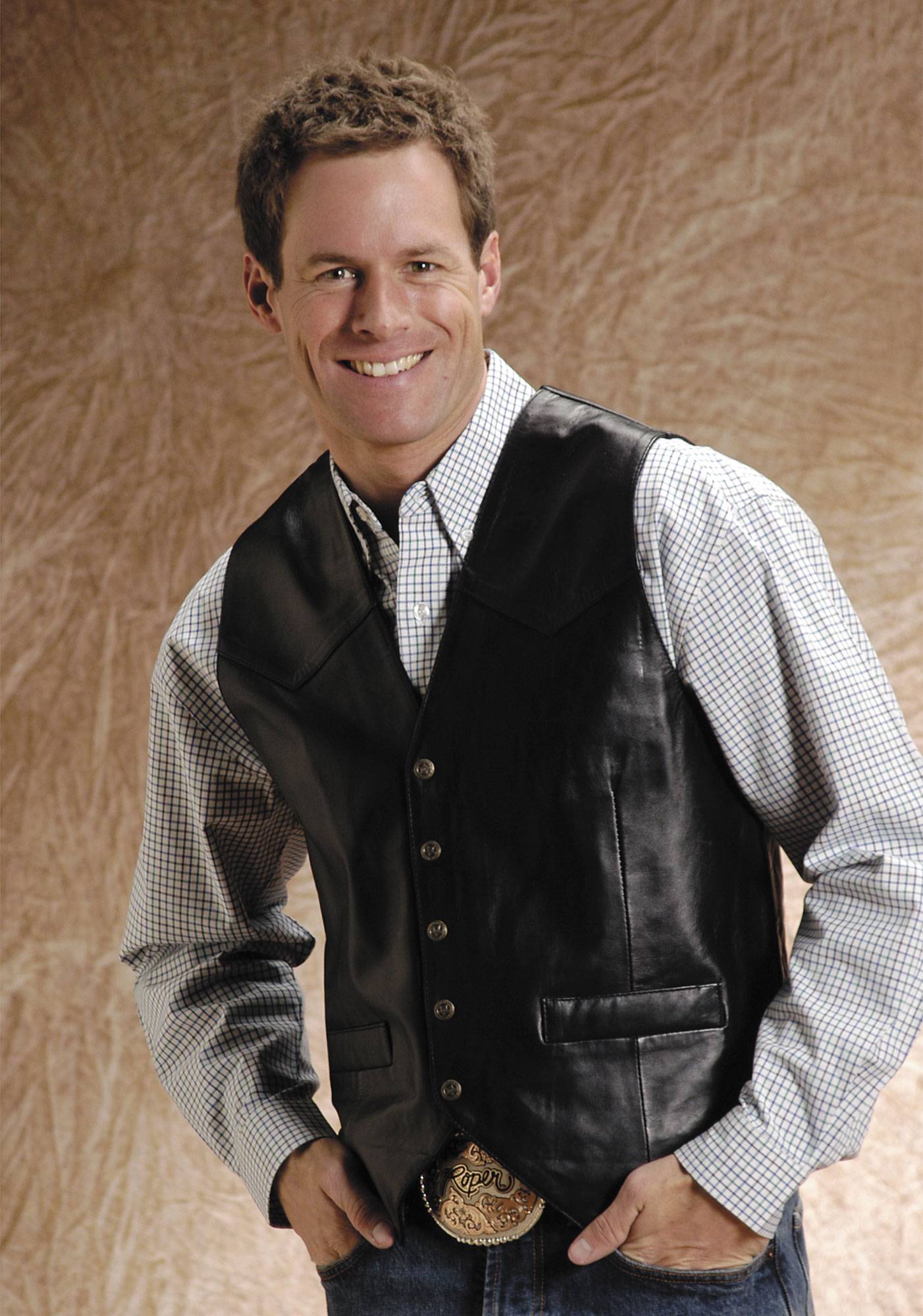 Roper Men's Big Man Lamb Skin Western Vest - Black