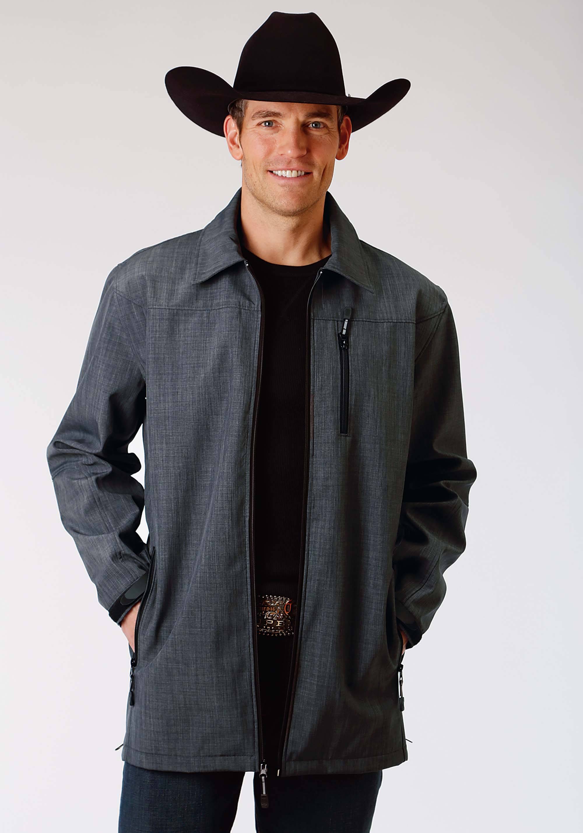 Roper Men's Soft Shell Mesh Lined Barn Jacket - Grey Textured Print