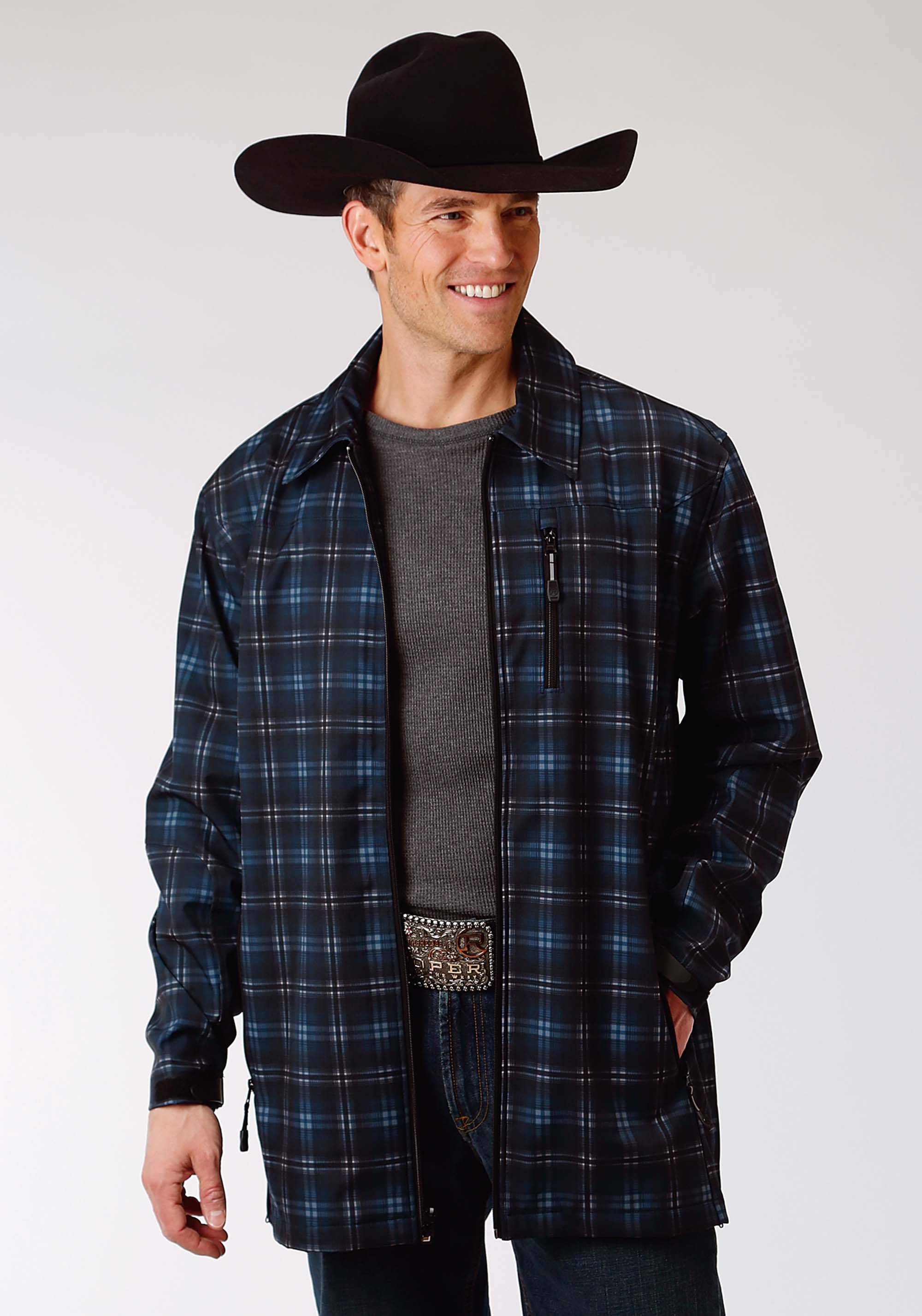 Roper Men's Soft Shell Mesh Lined Barn Jacket - Blue Plaid