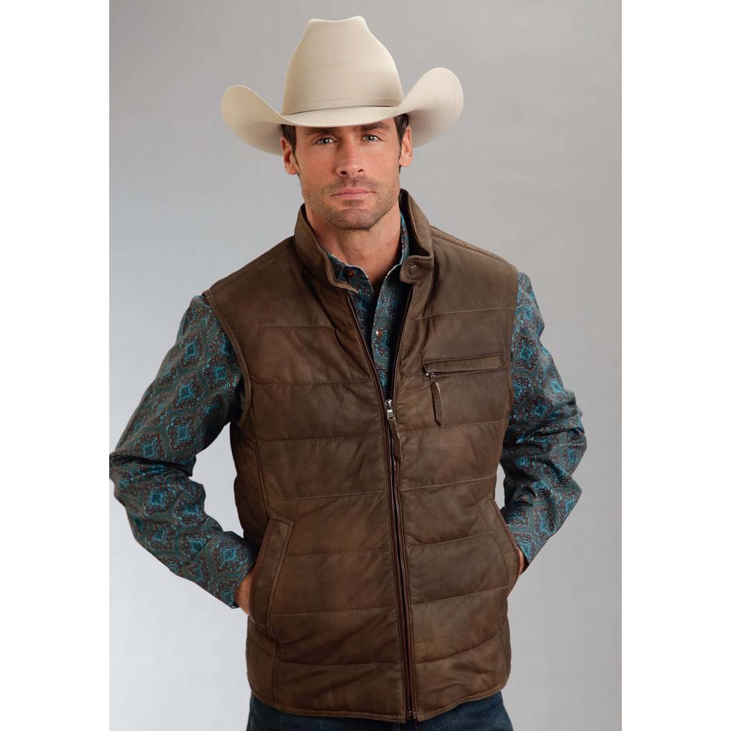 Stetson Men's Leather Puffy Vest - Brown