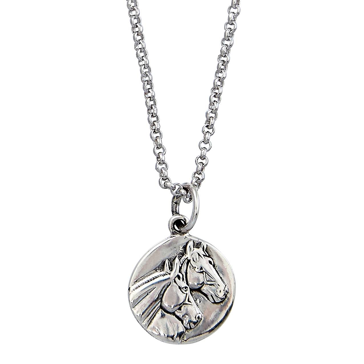 AWST Int'l Round Horse Head Pendant Necklace with Rhodium Chain