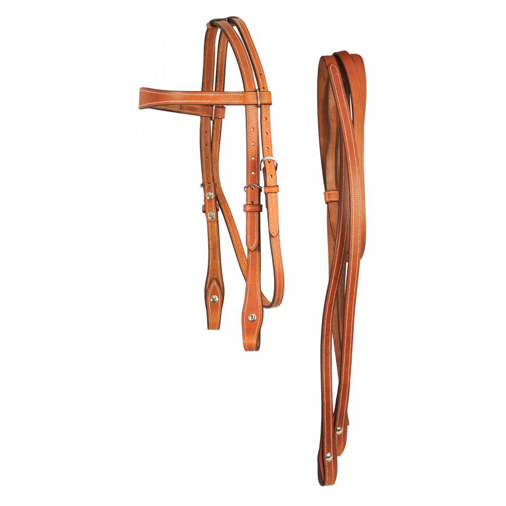 Bobby's Complete Plain Western Bridle With Split Reins (Scallop