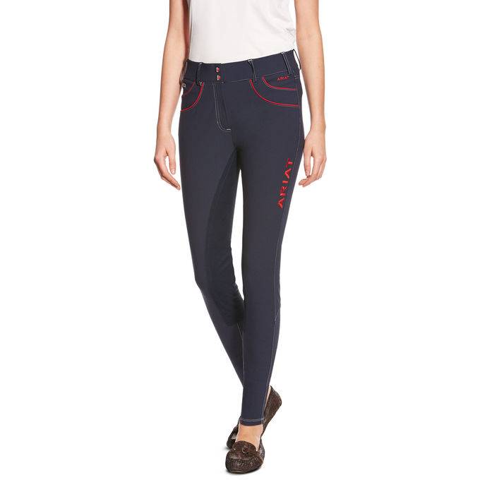 Ariat Ladies FEI Olympia Acclaim Full Seat Patch Breeches - Navy/Red