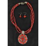 Coral Concho Multi-Strand Necklace and Earrings Set