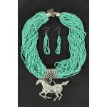 Horse Pendant Seed Bead Necklace and Earrings Set