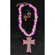 Large Pink Cross Necklace and Earrings Set