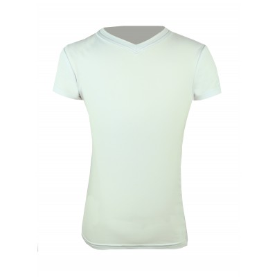 KAKI Short Sleeve V-Neck Exercise Shirt - White - 14