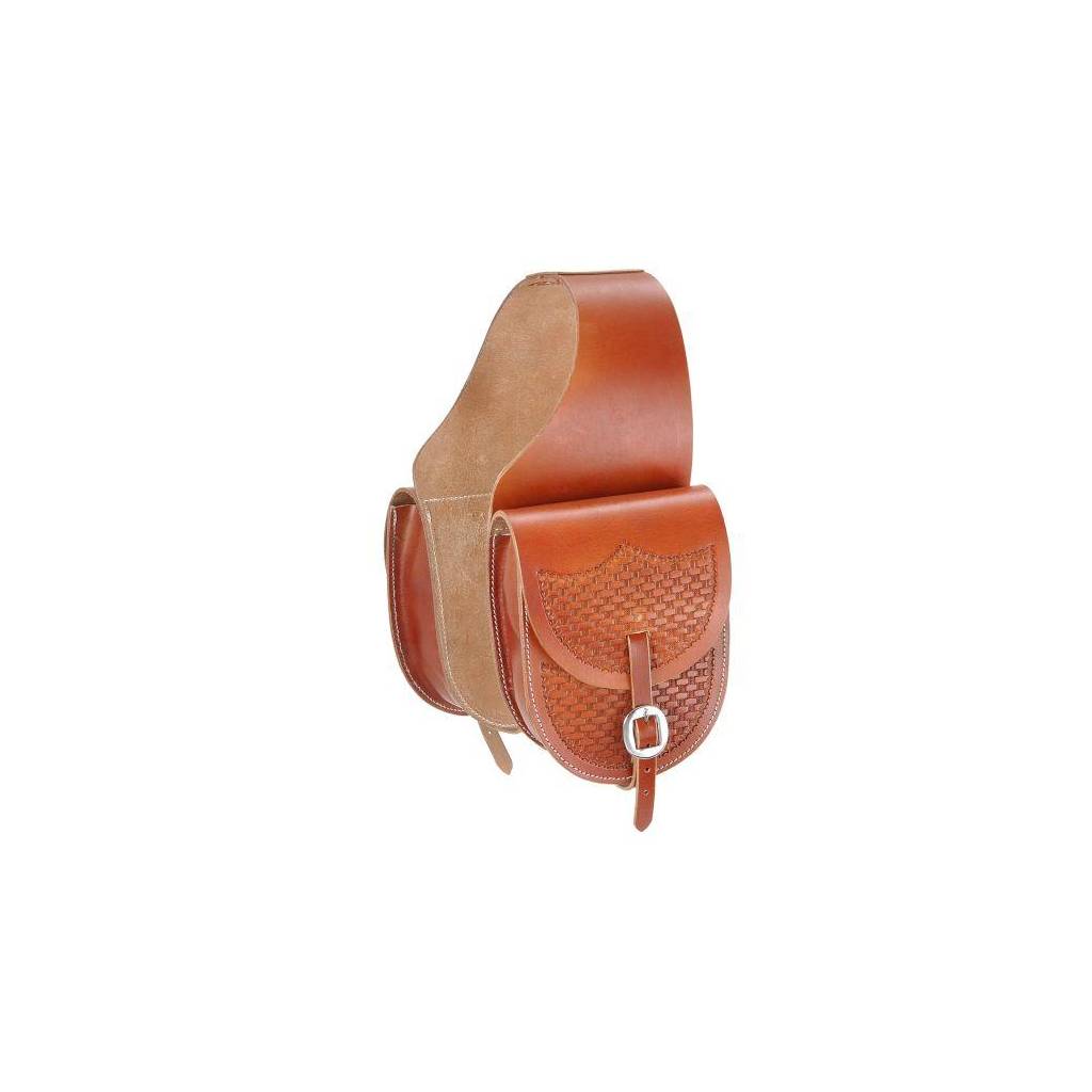 Tough-1 Leather Saddle Bag with Basket Stamp