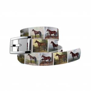 C4 Belt Vintage Horses Belt with Silver Chrome Buckle Combo