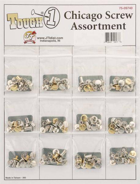 Tough-1 Chicago Screw Set in Assorted Sizes and Metals 12 Pieces per Bag 