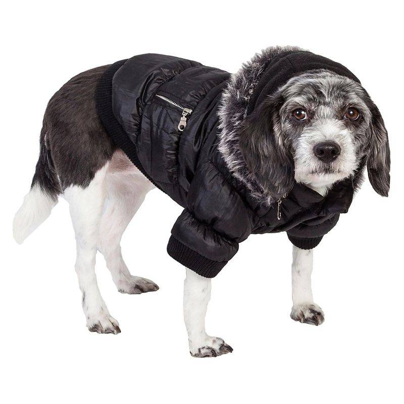 Pet Life Metallic Black Parka Dog Coat LG