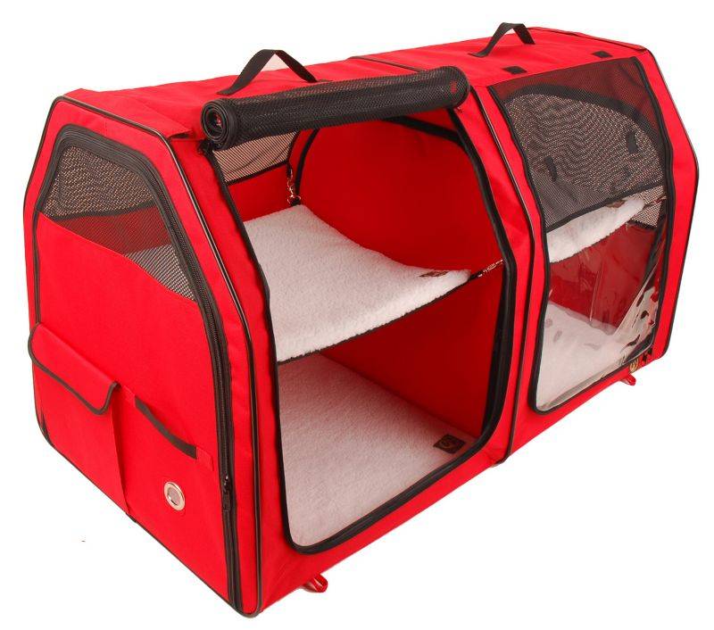 One for Pets Portable Double Cat Show House Red