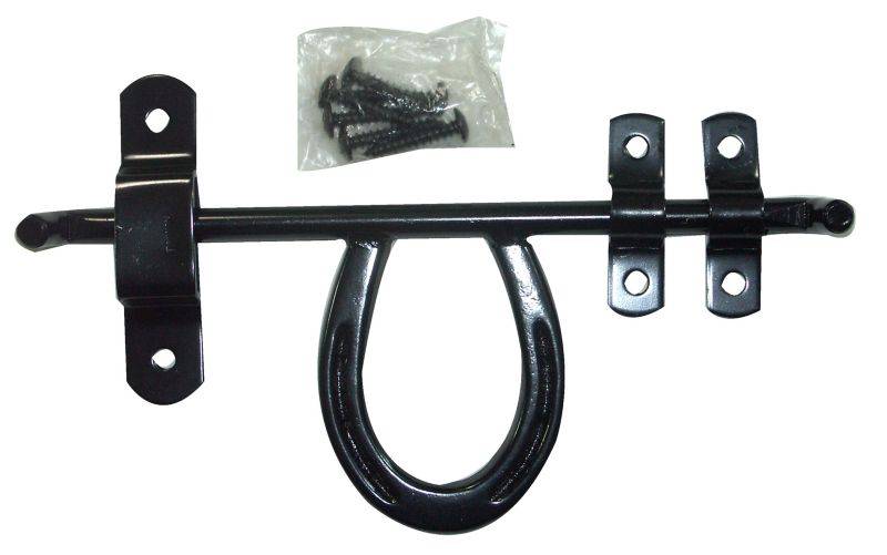 Fancy Barn Door Latch Black enameled steel. Includes all hardware