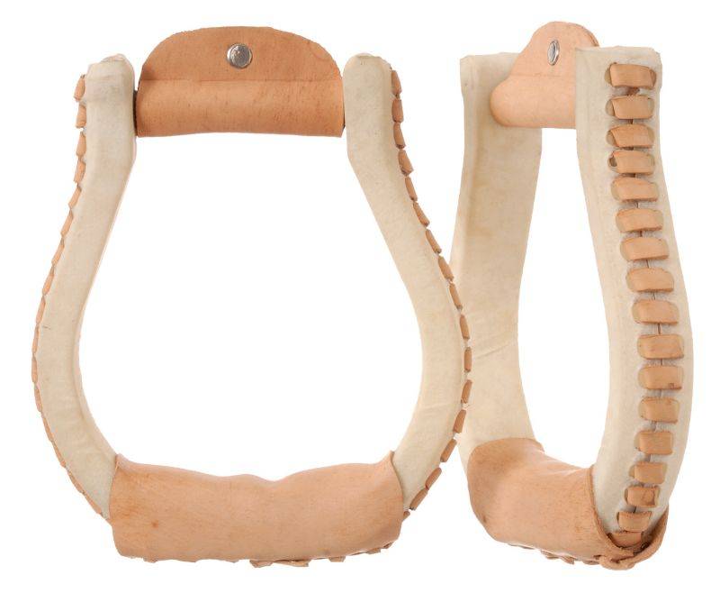 Royal KingLeather Laced 1" Wide Rawhide Oxbow Stirrups with 3" Neck