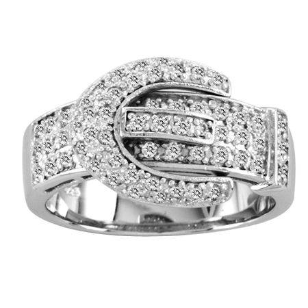 Kelly Herd Clear Pave Buckle Ring - Sterling Silver