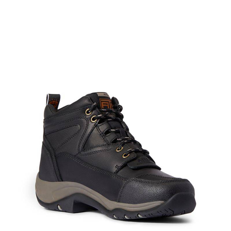 Women's Terrain Waterproof Boots in Black Full-Grain Leather, Size: 8.5 B / Medium by Ariat