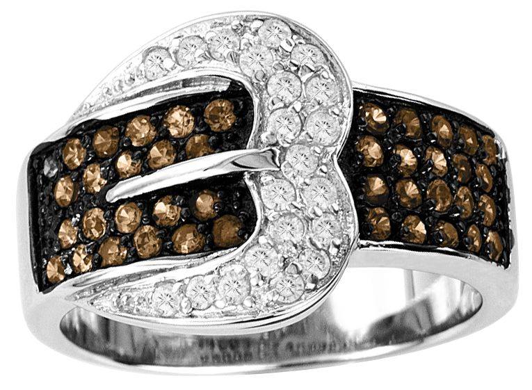 Kelly Herd Large Cognac & Clear Buckle Ring - Sterling Silver