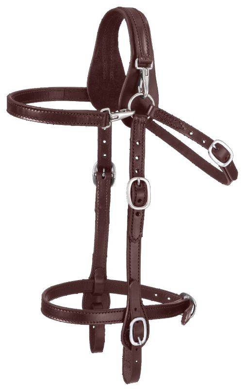 Tough1 Leather Mule Headstall with Snap Crown and Brow